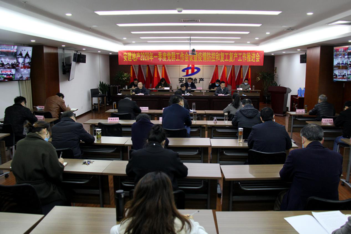 安建地产召开2020年一季度党群事情聚会暨疫情防控和复工复产事情推进会