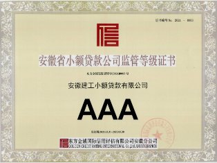 热烈庆祝安建小贷一连五年荣获行业最高“AAA”信用品级证书