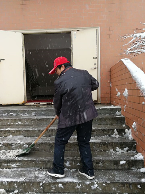 安徽365英国上市技师学院教职工自觉组织扫雪