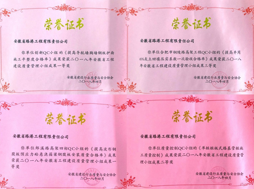 安徽路港4项QC效果获奖