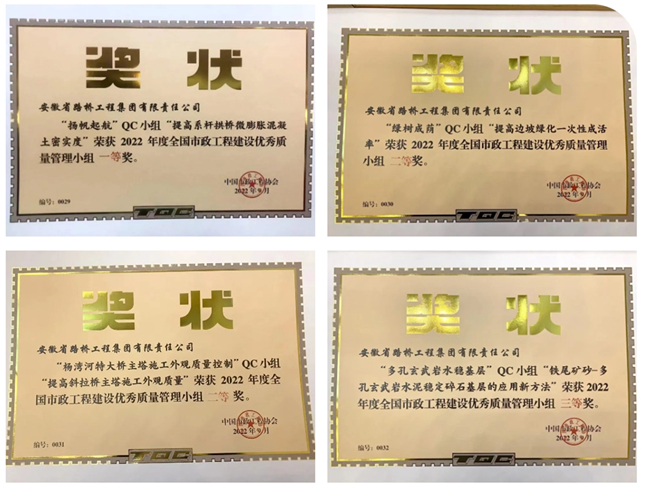 喜讯！路桥集团二分公司4项QC效果获得国家级奖项
